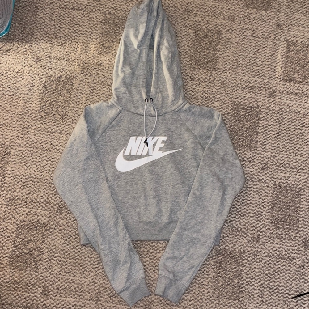Womens Nike cropped hoodie sweatshirt pullover heather gray white small new